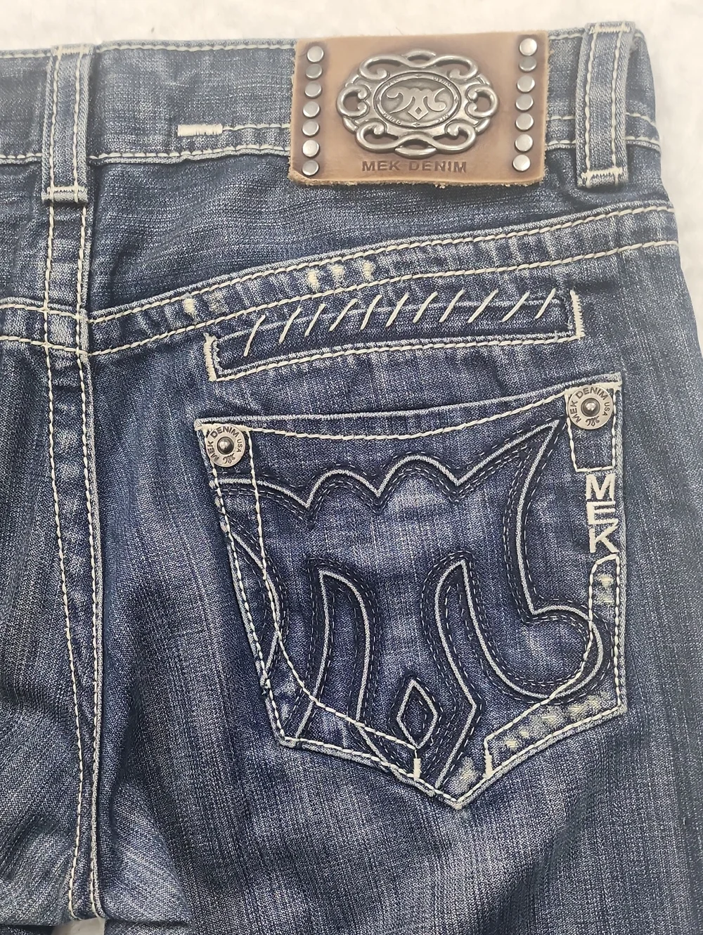 Mek Denim Men's Distressed Straight Leg Western Dubai Denim Jeans 34